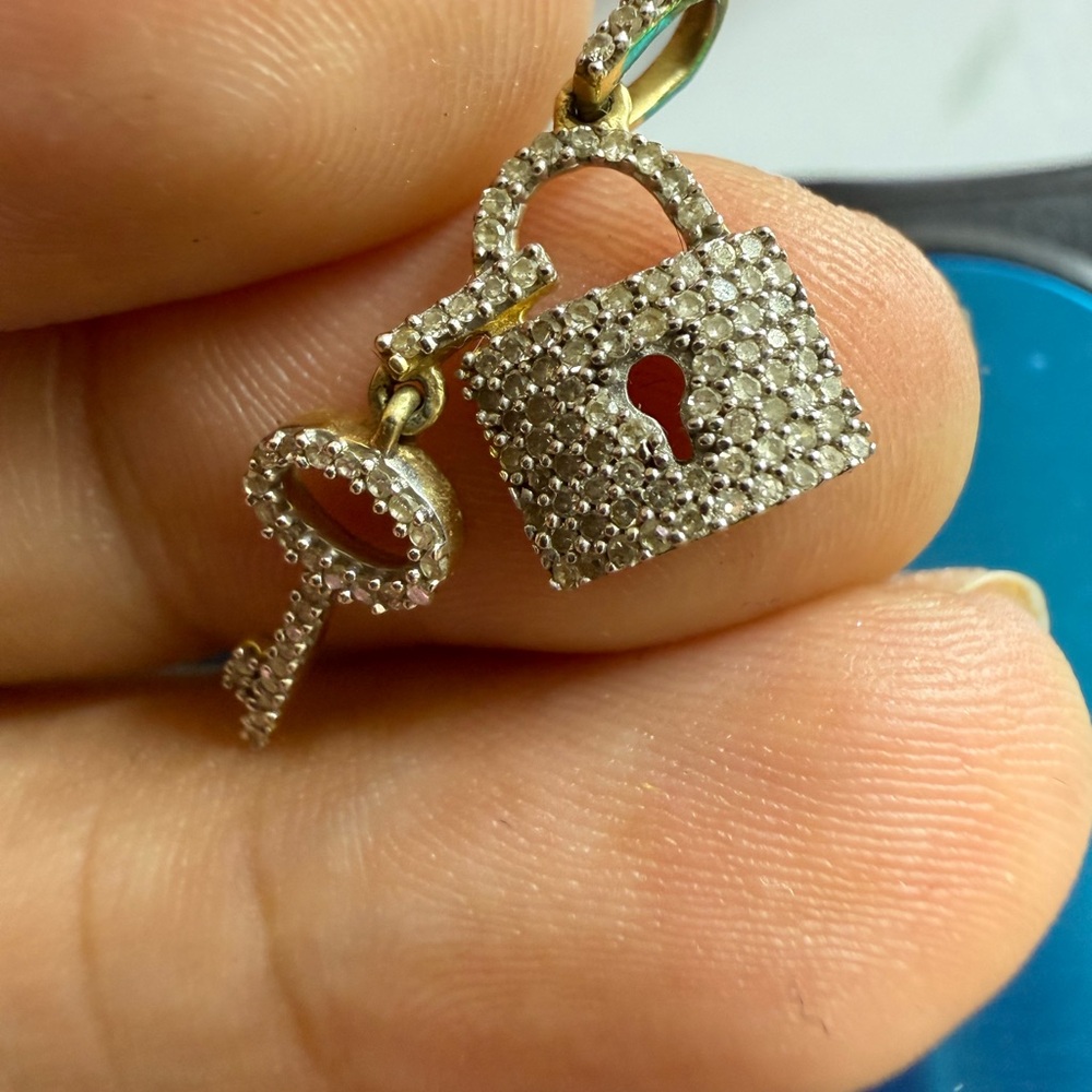 Elegant Gold Lock and Key Pendant 14k with diamonds